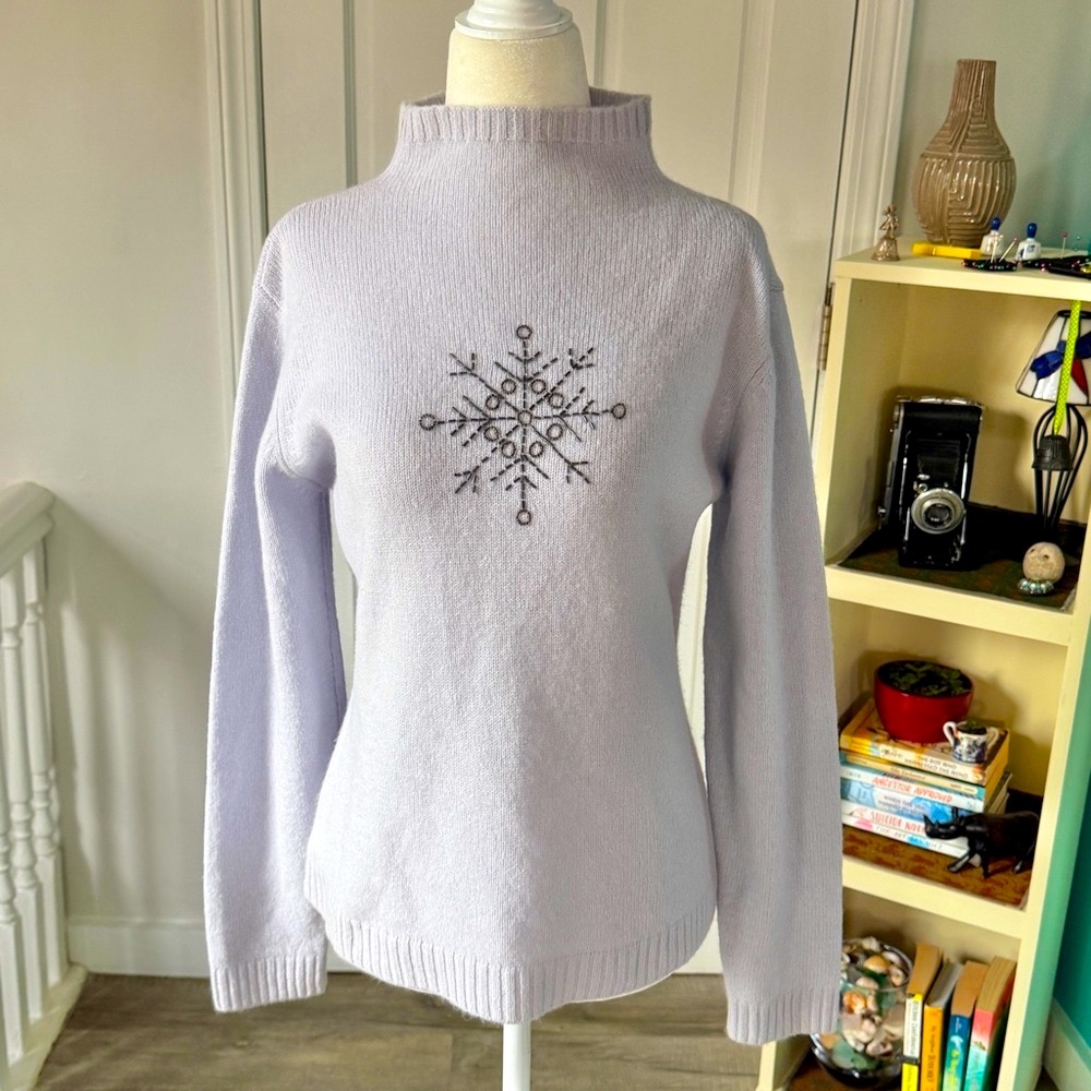 Vintage Lambswool/Angora Blend Snowflake Sweater with Beading Detail (size M)